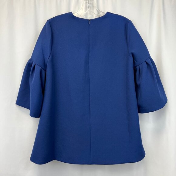Edit Womens Blue 3/4 Bell Sleeve Crew Neck Back Zip Blouse Top Size Small - Picture 2 of 9